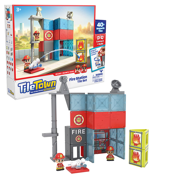Tile Town Fire House Magnetic Tile Construction Set